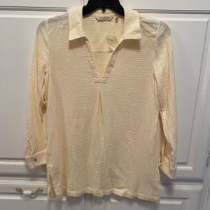 Soft Surroundings Yellow Gauze Lightweight 3/4 Sleeve Top Women’s Size Small